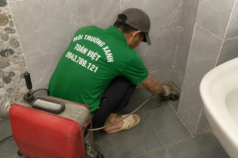 Dây lò xo và máy thông tại góc nhà vệ sinh