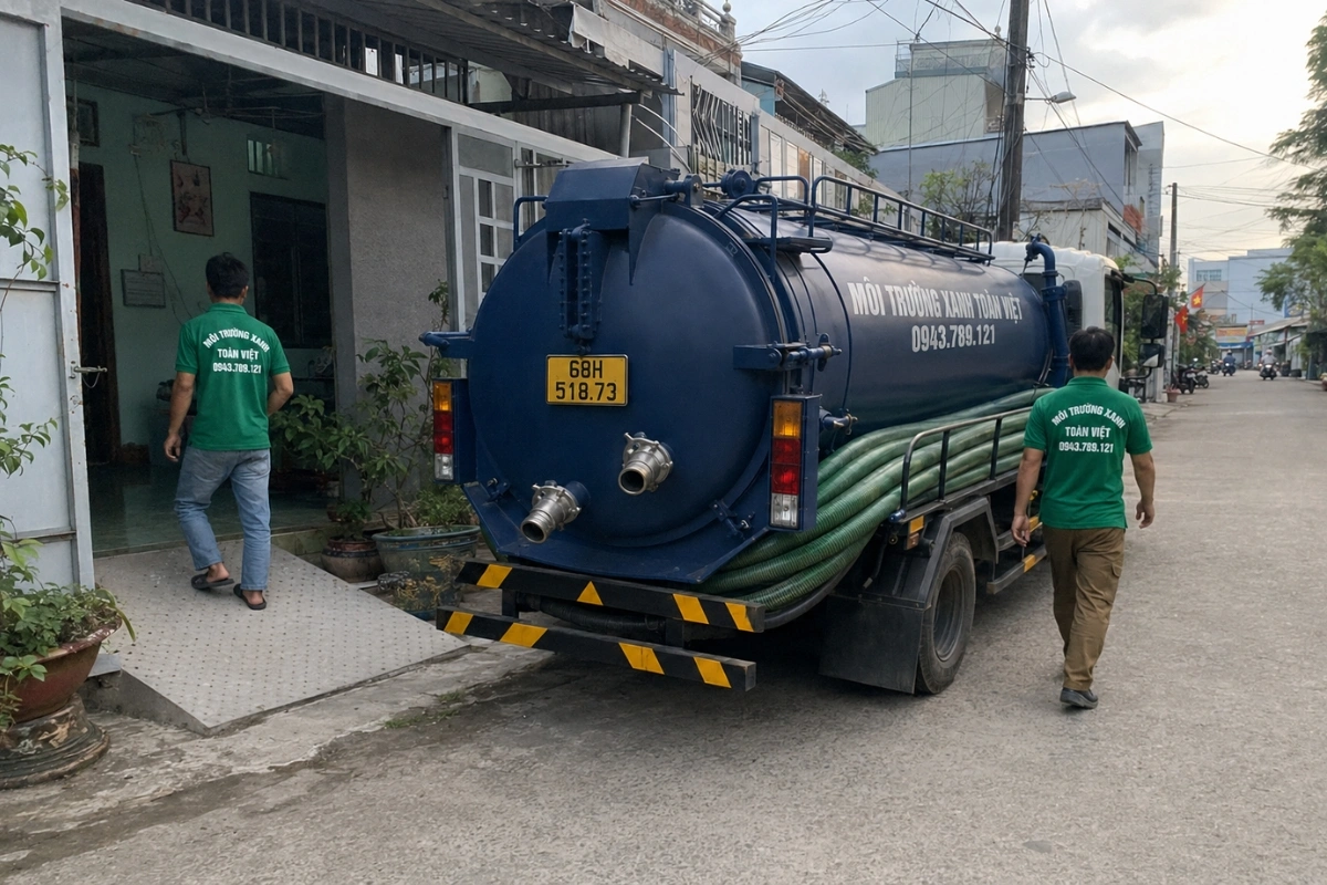 Nhân viên Môi Trường Xanh Toàn Việt đến hút hầm cầu tận nơi