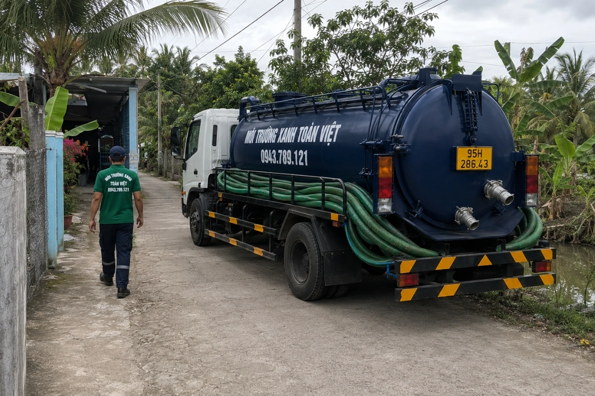 Hút Hầm Cầu Long Mỹ – 4 Điều Cần Biết Trước Khi Gọi 10 Đội ngũ hút hầm cầu Môi Trường Xanh Toàn Việt đang làm việc