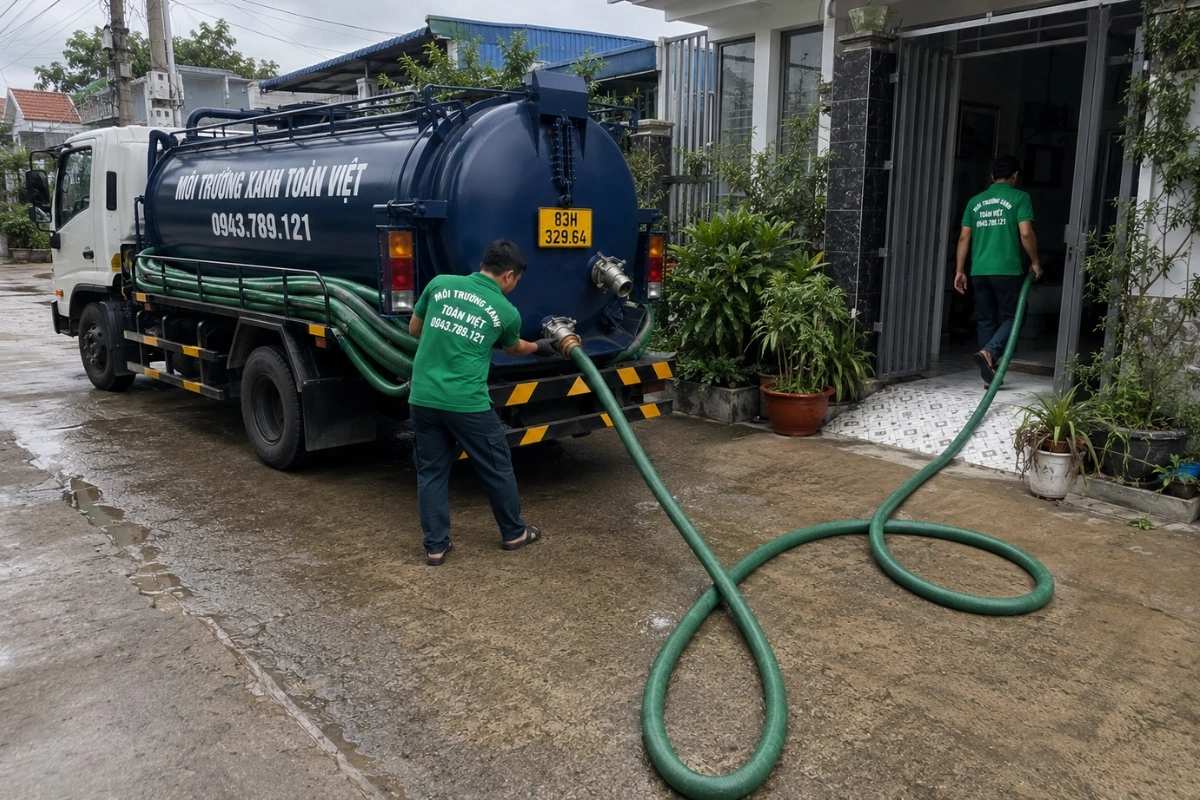 Hút Hầm Cầu Mỹ Tú, Giá Theo Khối, Thợ Tới Trong 40 Phút 7 Xe hút chất thải chuyên dụng đậu bên đường dân cư
