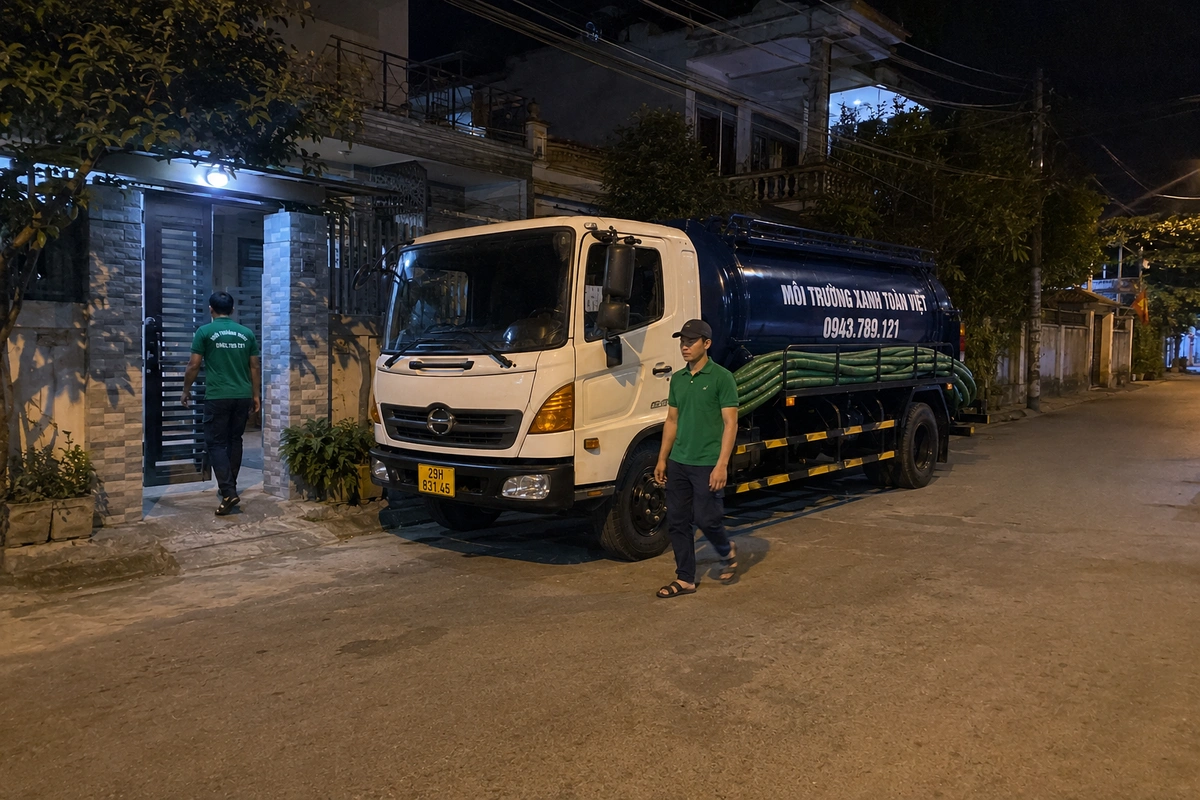 Xe Môi Trường Xanh Toàn Việt phục vụ hút hầm cầu