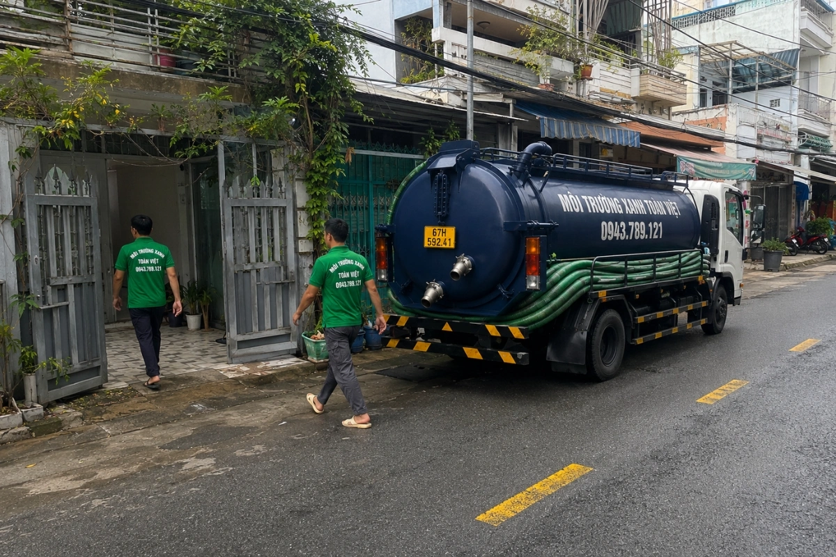 Xe hút hầm cầu Môi Trường Xanh Toàn Việt tại khu phố