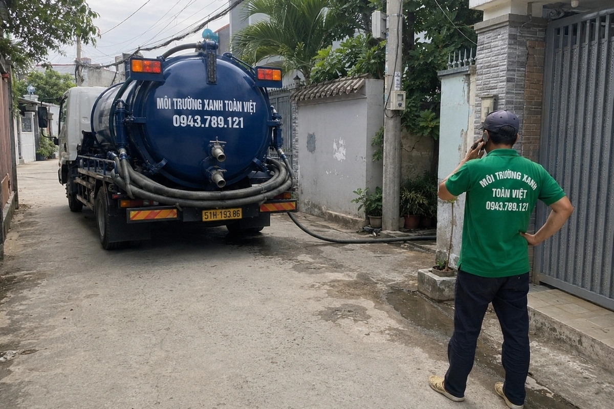 Xe bồn Môi Trường Xanh Toàn Việt phục vụ hút hầm cầu