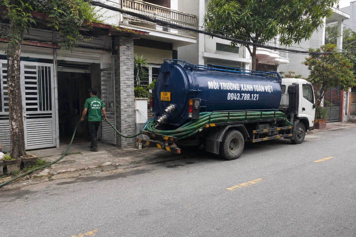 Nhân viên mặc áo đồng phục tiến vào khu vực nhà dân