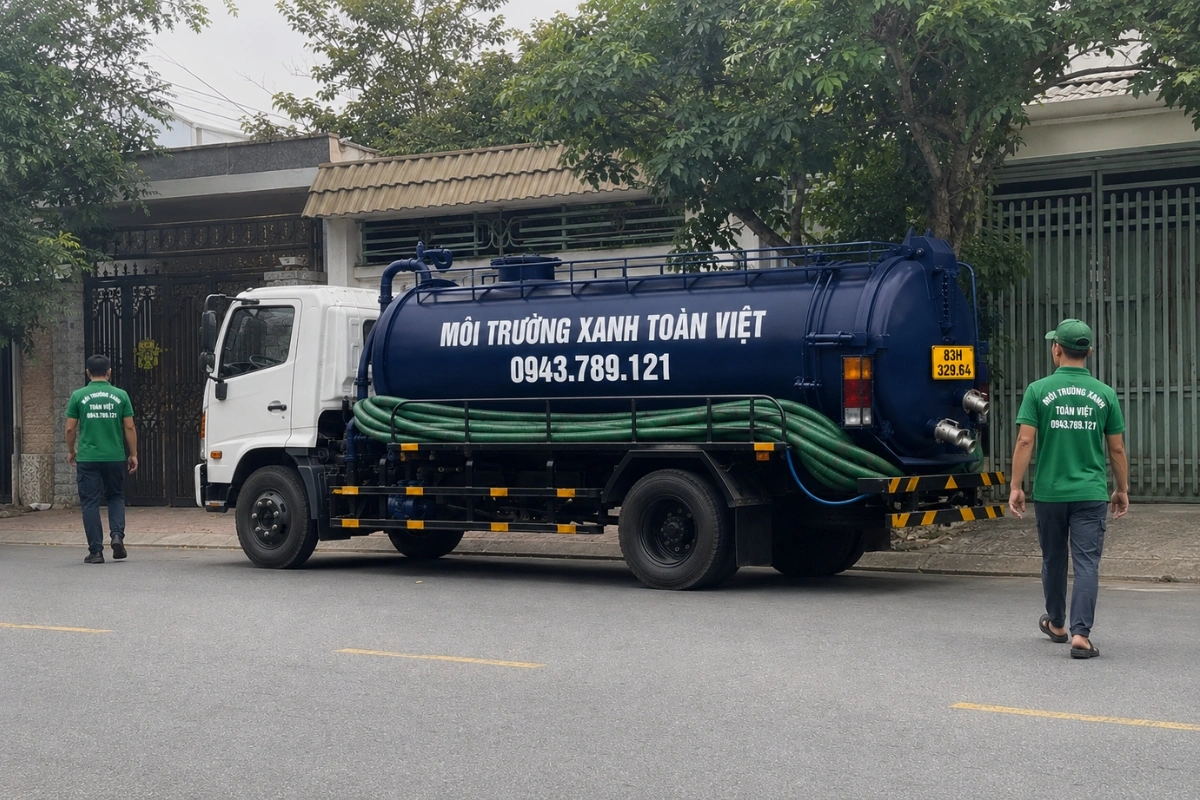 Hút Hầm Cầu Vĩnh Châu, Giá Theo Khối, Thợ Tới Trong 30 Phút 7 Xe hút hầm cầu Môi Trường Xanh Toàn Việt phục vụ tại nhà dân