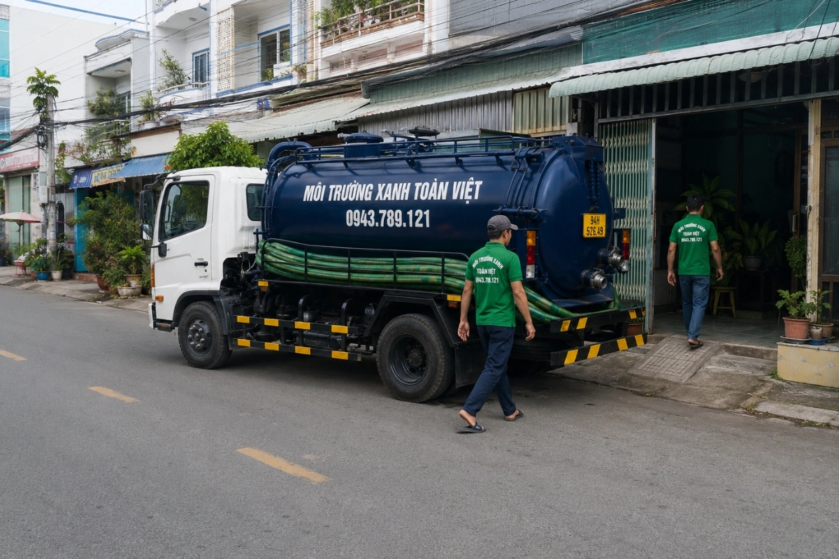 Hút Hầm Cầu Hồng Dân | Môi Trường Xanh Gọi Là Có Xe Tới Ngay 12 Nhân viên và xe hút hầm cầu chuyên dụng trước nhà khách hàng