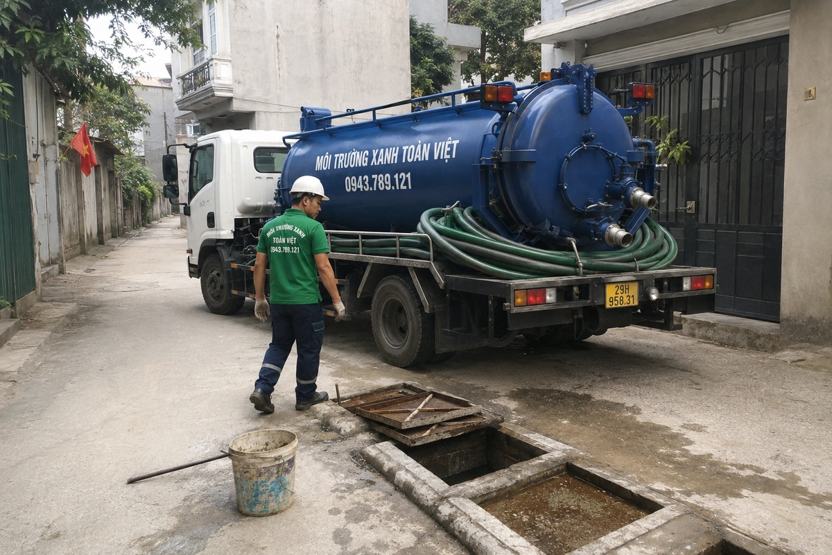Hút Bể Phốt Tại Phúc Thọ, Phiếu Nghiệm Thu 2 Bên 24/7 9 Nhân viên vệ sinh môi trường cùng xe bồn chuyên dụng