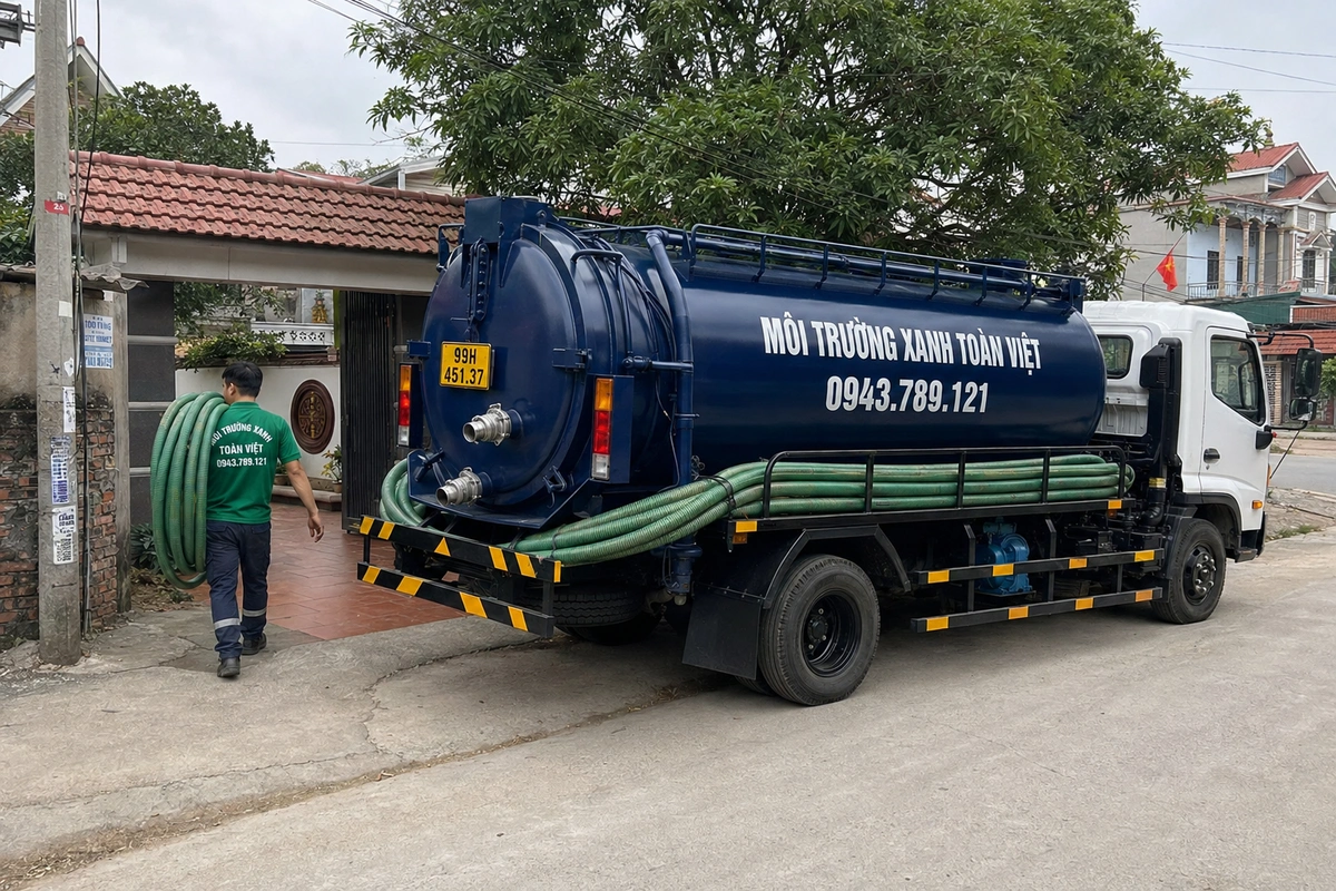 Hút Bể Phốt Tại Quế Võ Bắc Ninh, Thợ 24/7 | Môi Trường Xanh 9 Nhân viên Môi Trường Xanh Toàn Việt đang phục vụ khách hàng