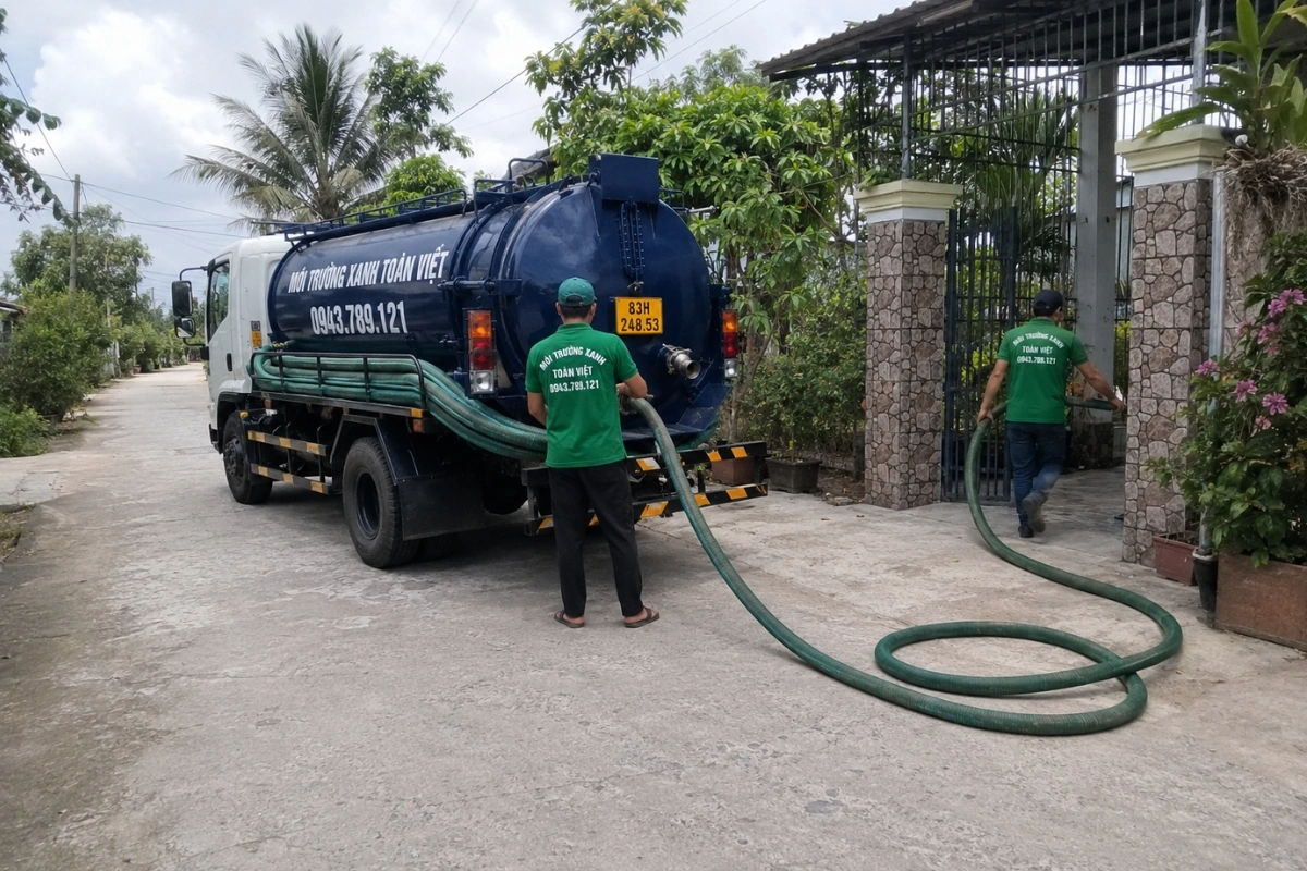 Hút Hầm Cầu Trần Đề, Giá Theo Khối, Thợ Tới Trong 30 Phút 9 Nhân viên Môi Trường Xanh Toàn Việt đến hút hầm cầu tận nơi