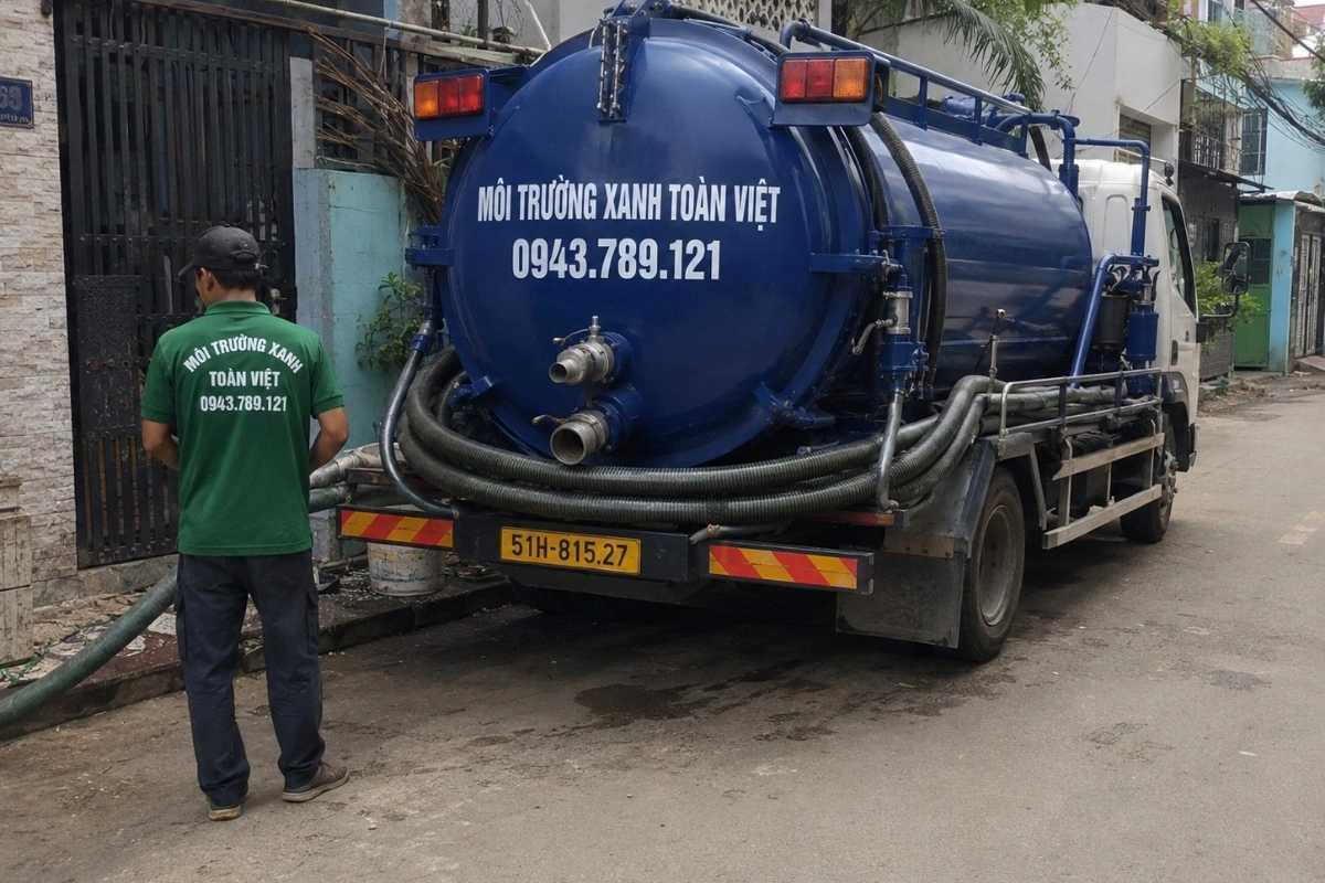 Hút Hầm Cầu Bình Thạnh Báo Giá Theo Khối, Xe Túc Trực 24/7 10 Xe hút chất thải chuyên dụng đậu bên đường dân cư