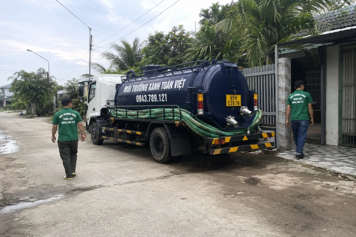 Xe bồn Môi Trường Xanh Toàn Việt phục vụ hút hầm cầu