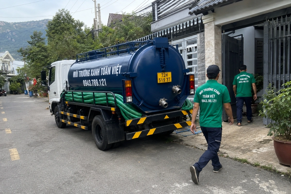 Nhân viên Môi Trường Xanh Toàn Việt đến hút hầm cầu tận nơi