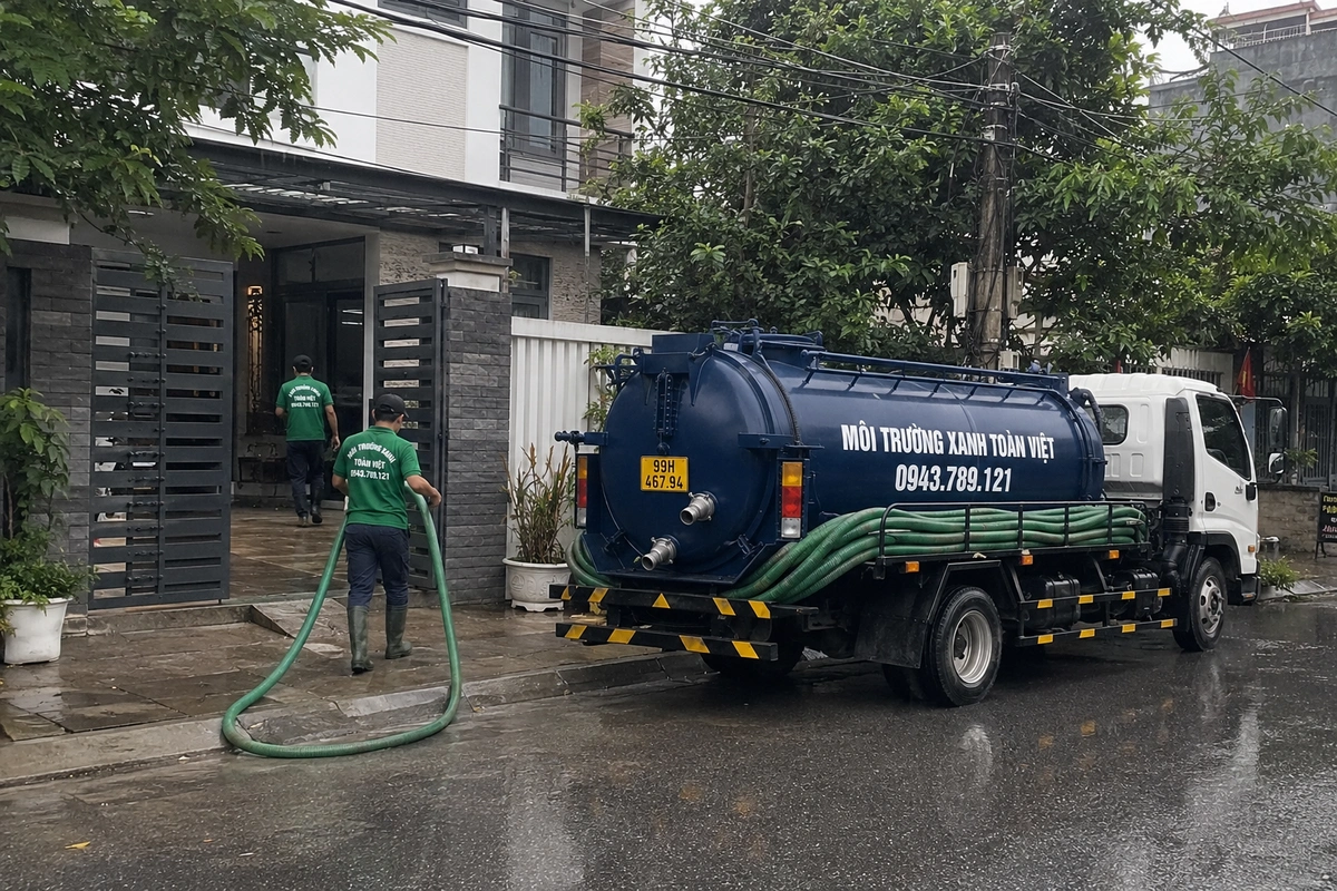 Hút Bể Phốt Tại Quế Võ Bắc Ninh, Thợ 24/7 | Môi Trường Xanh 10 Xe bồn hút hầm cầu phục vụ trên đường khu phố