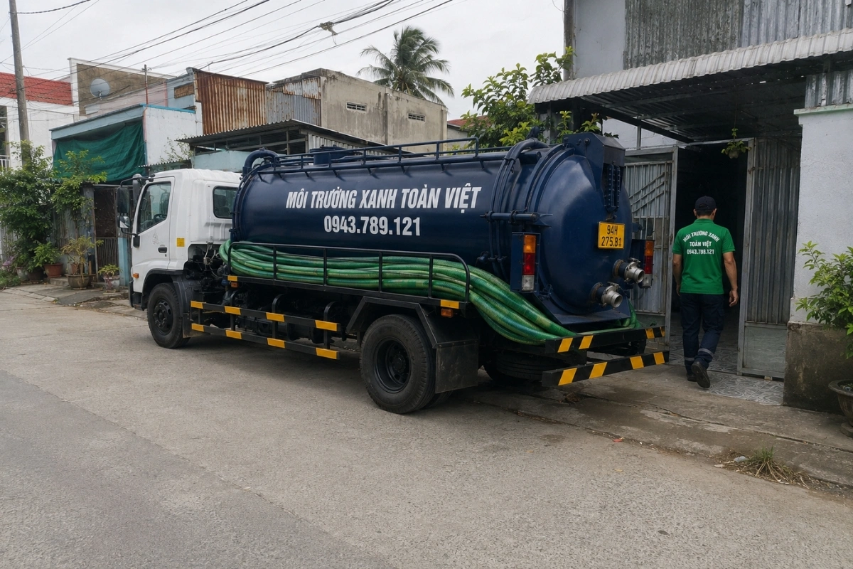 Hút Hầm Cầu Bạc Liêu 24/7 | Môi Trường Xanh Toàn Việt Uy Tín 7 Nhân viên triển khai dịch vụ hút hầm cầu tại nhà dân