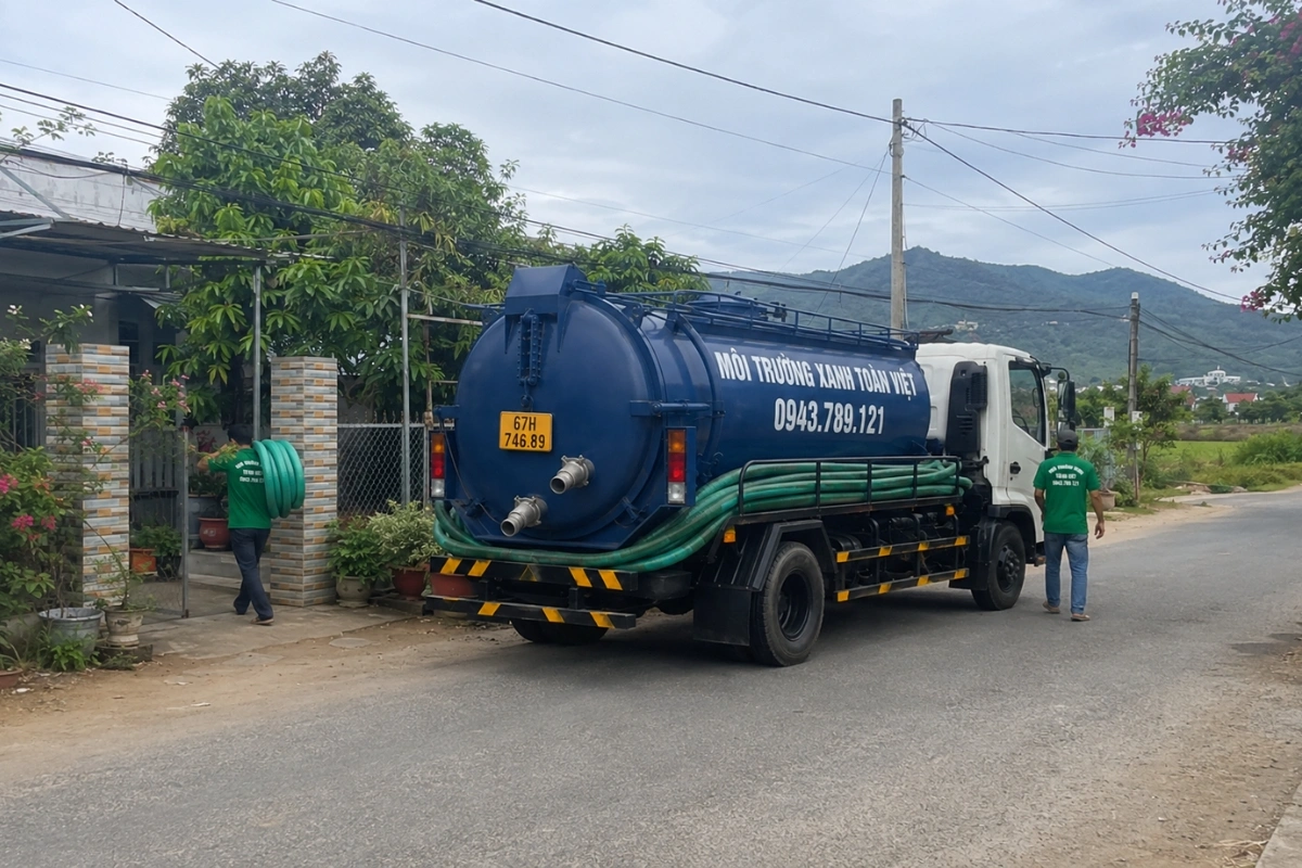 Hút Hầm Cầu Phú Tân 24/7, Xe Tới Tận Nơi Báo Giá Rõ 8 Xe bồn Môi Trường Xanh Toàn Việt phục vụ hút hầm cầu