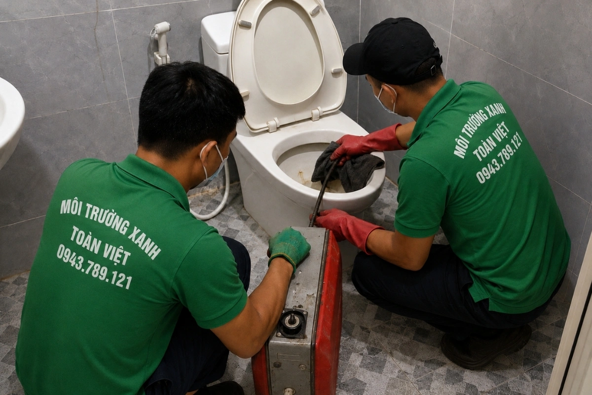 Thông Bồn Cầu Đức Hòa 24/7, Thợ Tới Tận Khu Trọ, Khu Dân Cư 12 Kỹ thuật viên dùng máy lò xo làm thông bồn cầu.