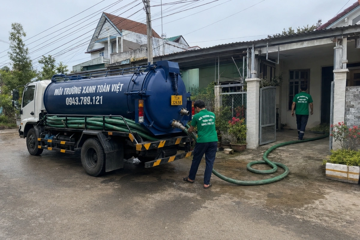 Hút Hầm Cầu Thạnh Phú, Xe Tới Nhanh Tận Nhà 11 Nhân viên kiểm tra vị trí hút hầm cầu tại nhà dân