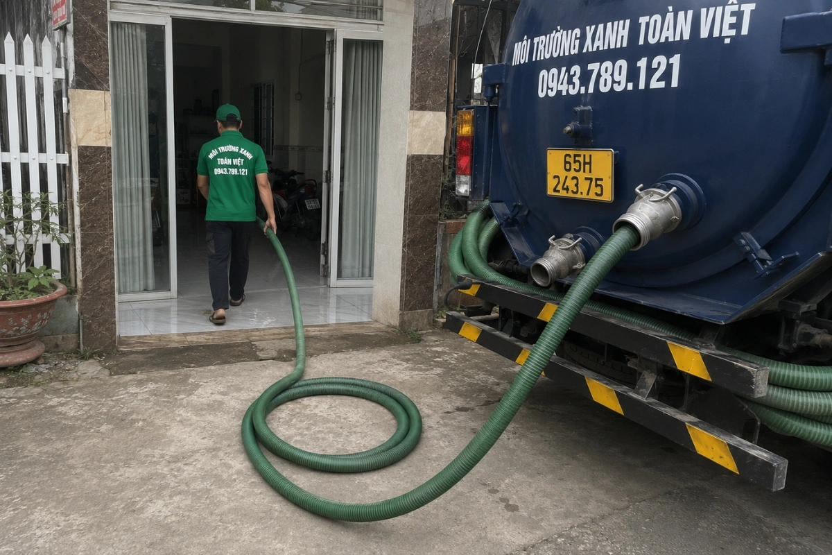 Nhân viên Môi Trường Xanh Toàn Việt đến hút hầm cầu tận nơi