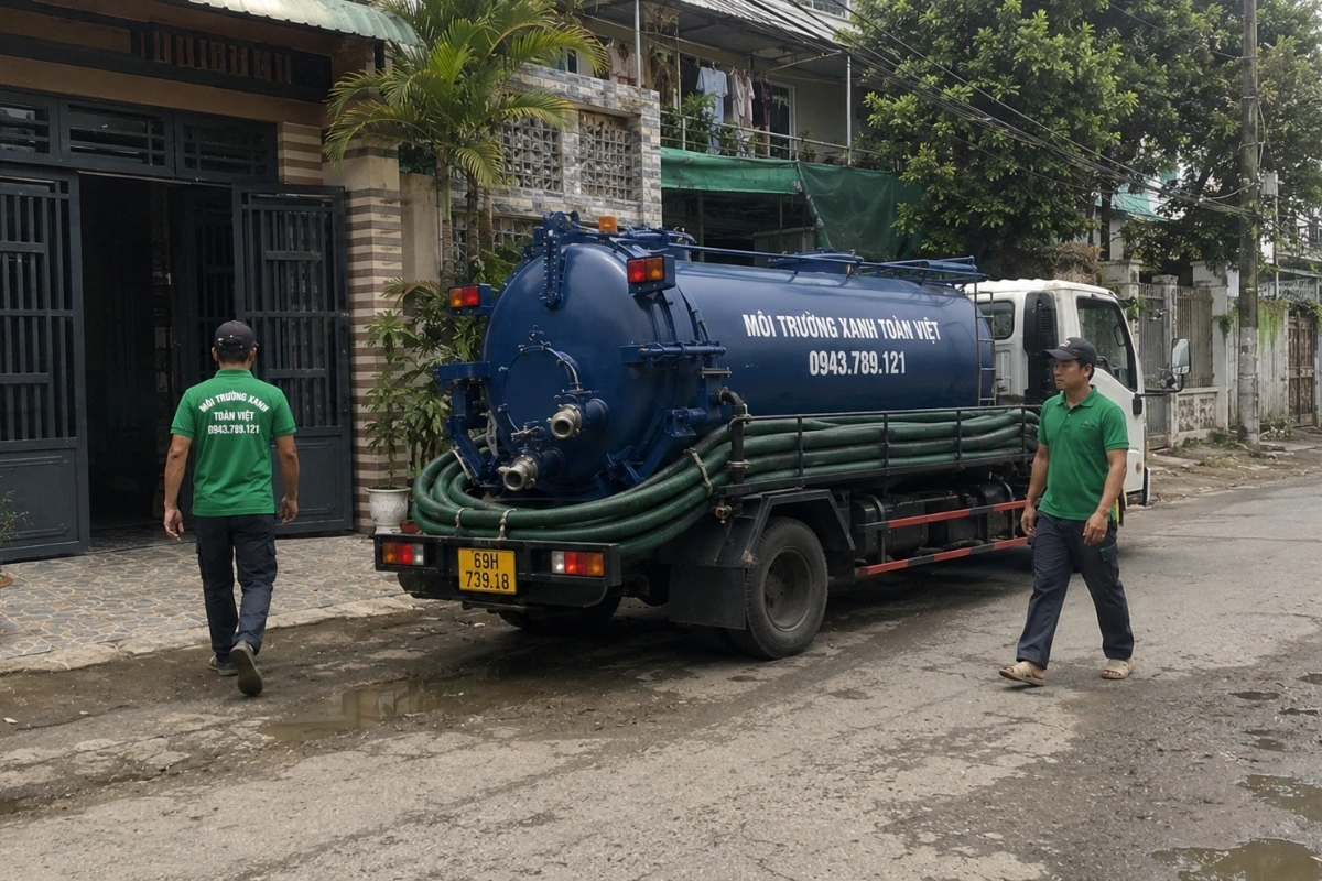 Hút Hầm Cầu Ngọc Hiển 24/7, Xe Tới Tận Nhà | Xanh Toàn Việt 10 Nhân viên hút hầm cầu thi công trong khu vực nhà ở
