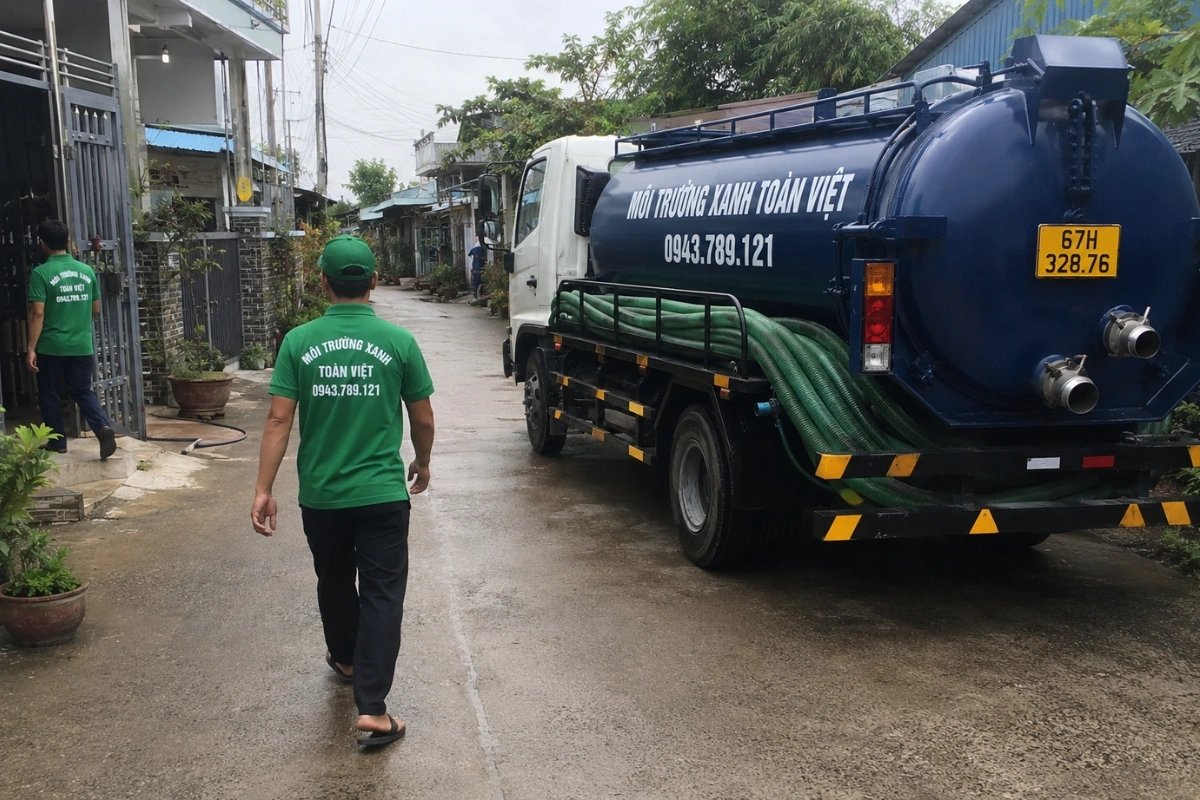 Hút Hầm Cầu Tịnh Biên 24/7 – Nhận Tận Xã Vùng Núi 12 Nhân viên Môi Trường Xanh Toàn Việt đến hút hầm cầu tận nơi