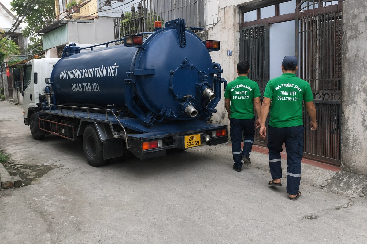 Hút Bể Phốt Tại Phúc Thọ, Phiếu Nghiệm Thu 2 Bên 24/7 8 Xe bồn Môi Trường Xanh Toàn Việt tại nhà dân