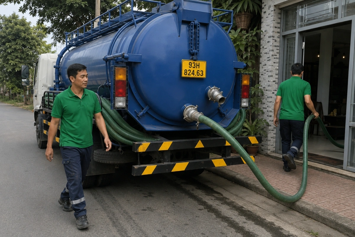 Nhân viên Môi Trường Xanh Toàn Việt đến hút hầm cầu tận nơi