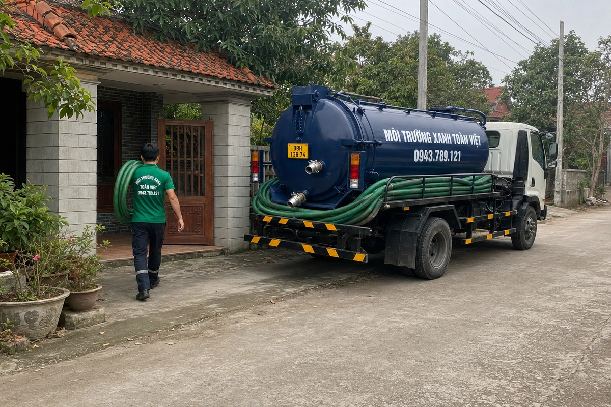 Xe bồn vệ sinh hầm cầu phục vụ tại hộ dân