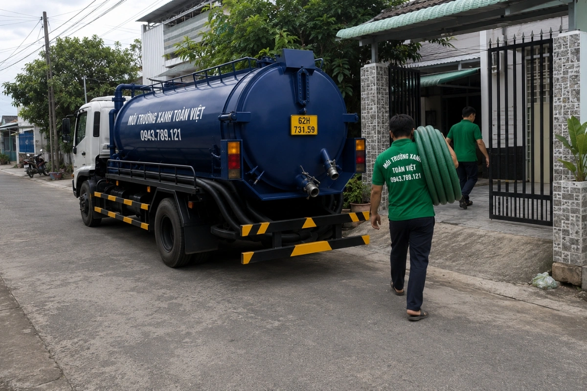 Hút Hầm Cầu Thạnh Hóa Long An 24/7, Xe Tới Tận Nơi 11 Xe hút hầm cầu Môi Trường Xanh Toàn Việt phục vụ tại nhà dân