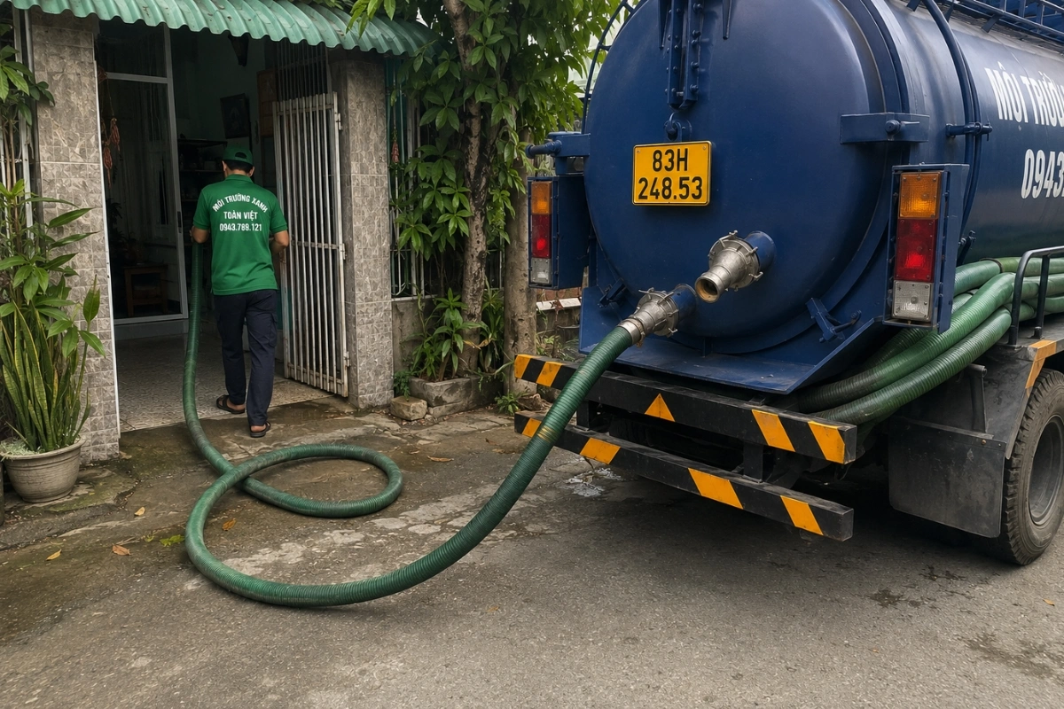 Hút Hầm Cầu Mỹ Tú, Giá Theo Khối, Thợ Tới Trong 40 Phút 9 Nhân viên triển khai dịch vụ hút hầm cầu tại nhà dân