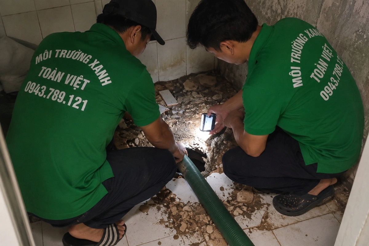 Nhân viên chuyên nghiệp thi công hút hầm cầu tại nhà