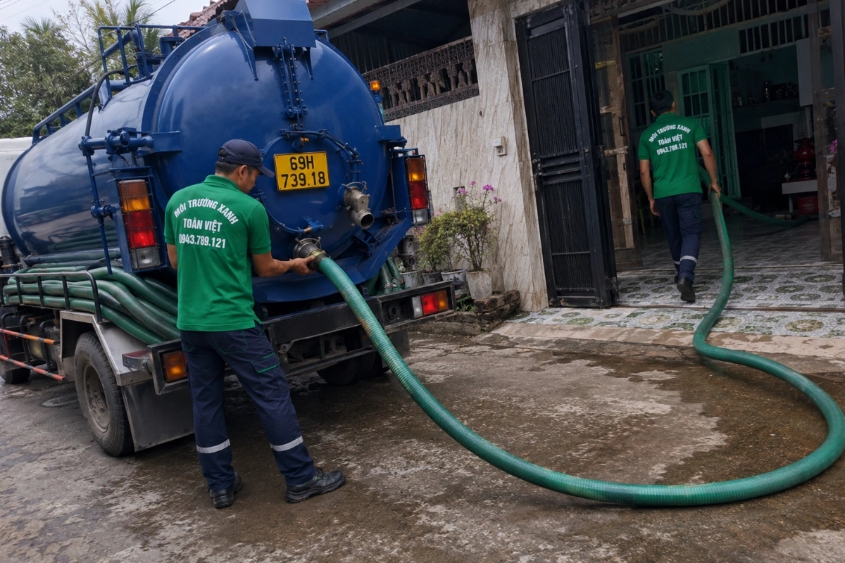 Hút Hầm Cầu Ngọc Hiển 24/7, Xe Tới Tận Nhà | Xanh Toàn Việt 12 Xe hút hầm cầu Môi Trường Xanh Toàn Việt tại khu phố