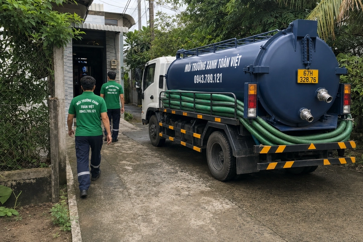 Hút Hầm Cầu Long Xuyên 24/7 – Vào Tận Hẻm Nhỏ, Giá Rõ 11 Nhân viên kiểm tra vị trí hút hầm cầu tại nhà dân
