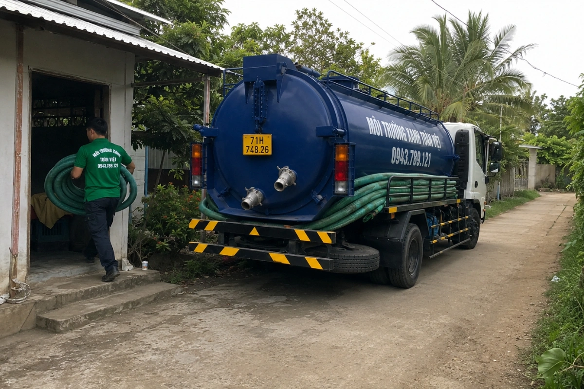 Xe hút hầm cầu chuyên dụng phục vụ khu dân cư