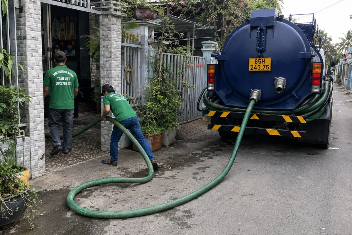 Hút Hầm Cầu Thới Lai – 4 Tình Huống Khó Vẫn Có Xe Xử Lý 7 Đội xe hút hầm cầu phục vụ khách hàng tận nhà