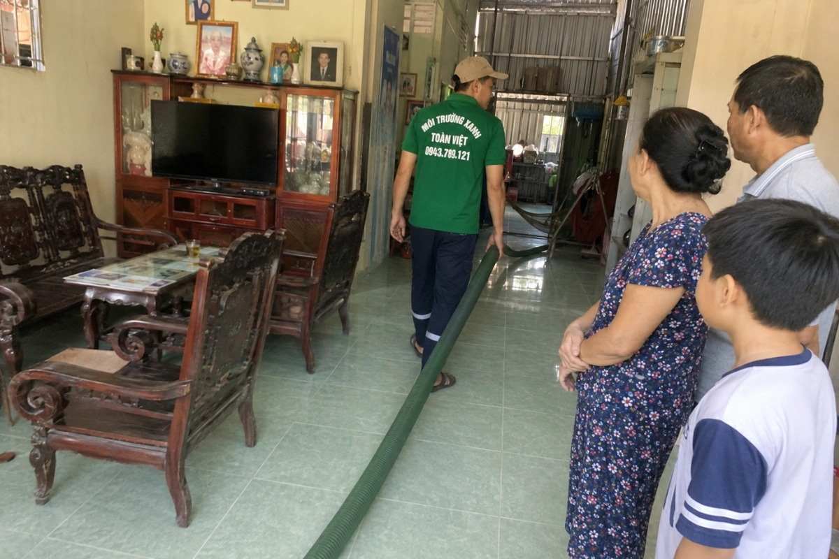 Hút Hầm Cầu Bình Thủy 24/7 – KCN Trà Nóc, Có Mặt 20 Phút 11 Thợ hút hầm cầu mang thiết bị chuyên dụng vào nhà dân