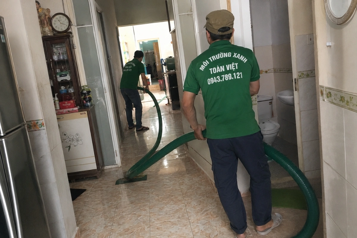 Nhân viên Môi Trường Xanh Toàn Việt kéo ống hút
