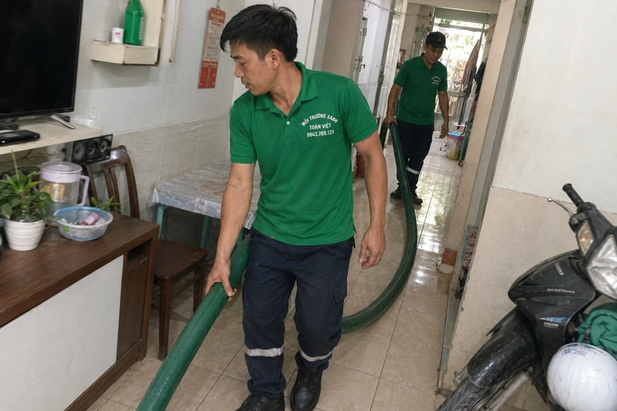 Hút Hầm Cầu Kế Sách, Giá Theo Khối, Thợ Tới Trong 40 Phút 12 Nhân viên môi trường phục vụ hút hầm cầu cho hộ gia đình
