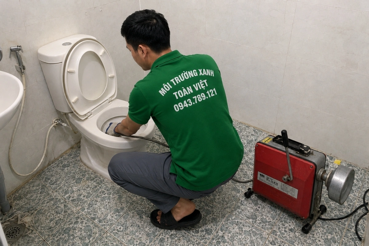 Thông Bồn Cầu Tháp Mười Uy Tín 2026 | Xanh Toàn Việt 11 Kỹ thuật viên xử lý bồn cầu nghẹt không cần tháo bồn.