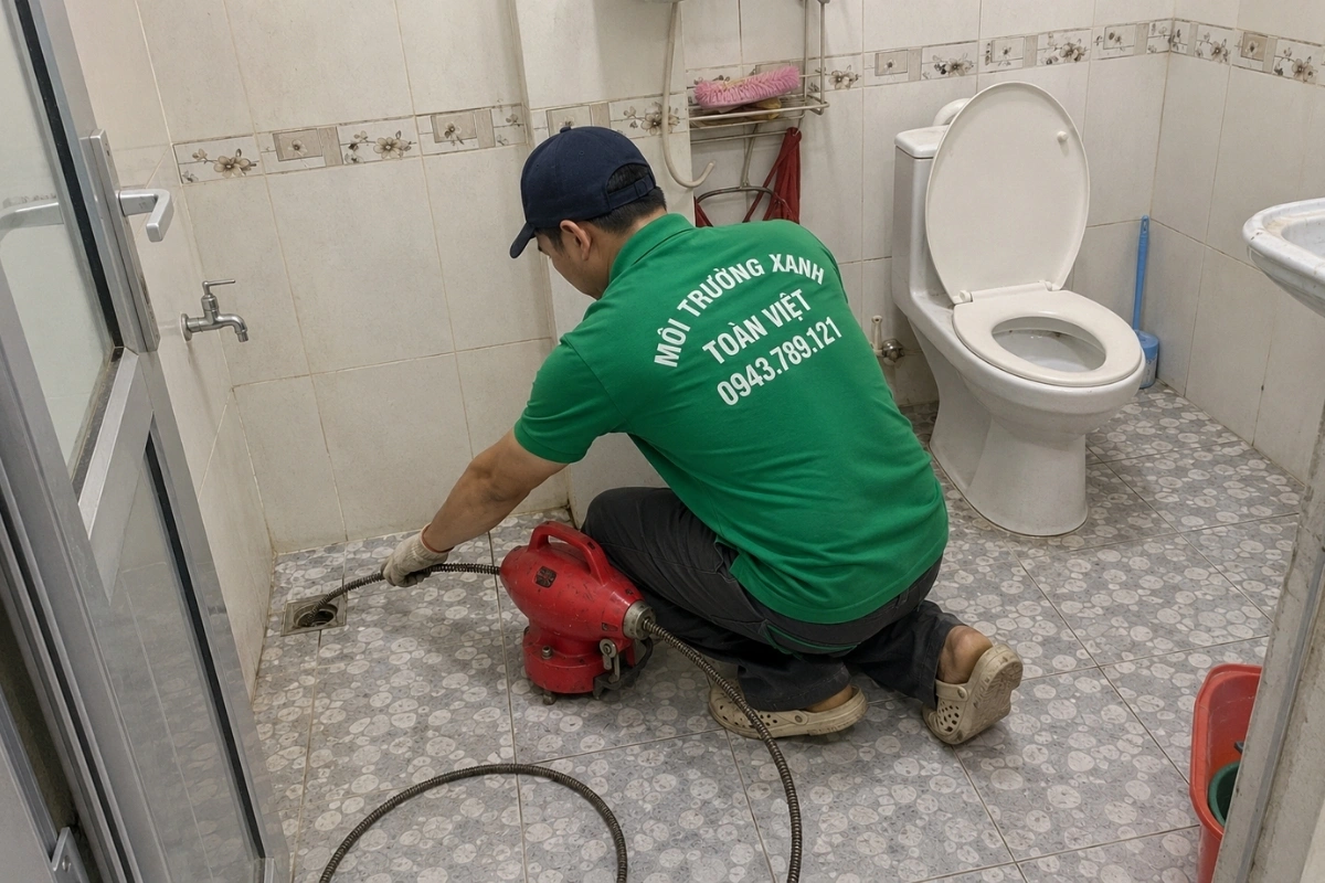 Thông Cống Nghẹt Châu Thành Tây Ninh 24/7 | Xanh Toàn Việt 8 Nhân viên đang kiểm tra kết quả sau khi thông đường ống.