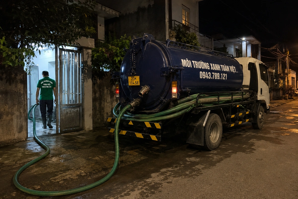 Hút Bể Phốt Tại Xín Mần Hà Giang, 3 Gói Giá Rõ 24/7 8 Đội ngũ hút hầm cầu làm việc tại khu nhà dân