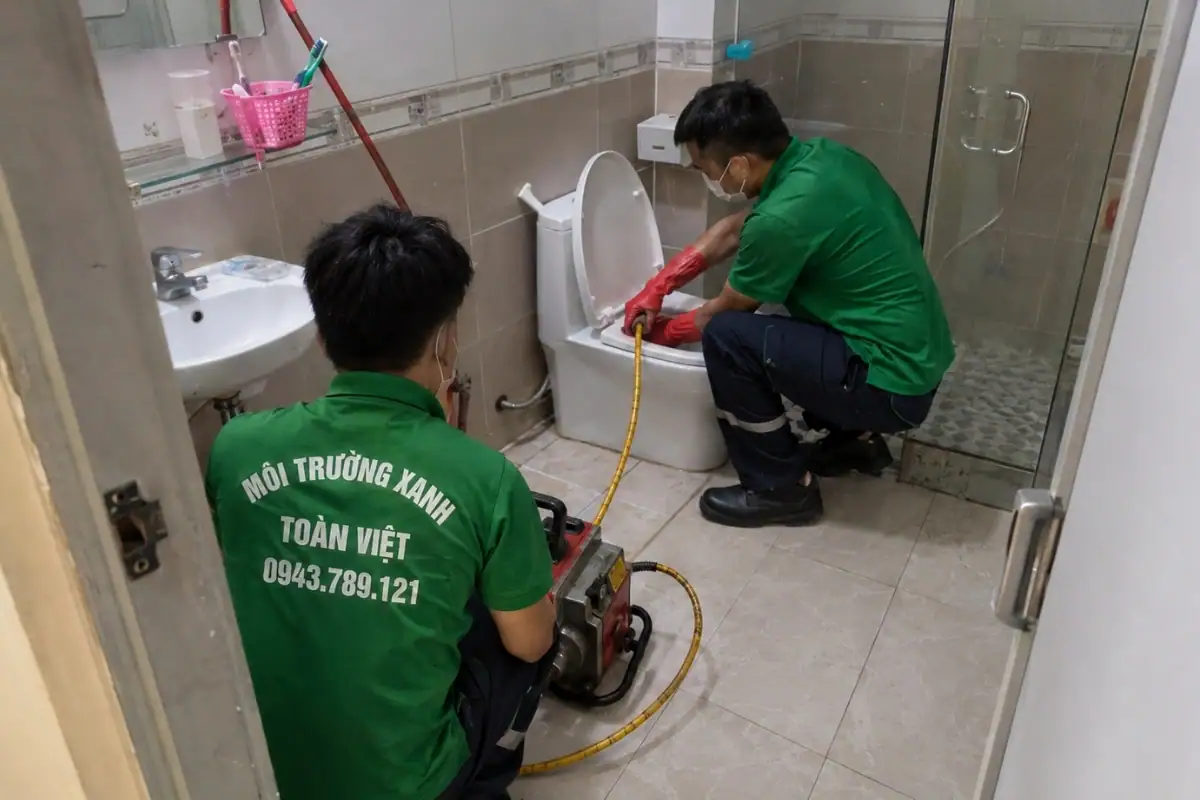 Thông Bồn Cầu Bến Tre 24/7, Khảo Sát Tận Nơi, Hết Nghẹt Ngay 10 Kỹ thuật viên đang xử lý tình trạng bồn cầu thoát nước chậm.