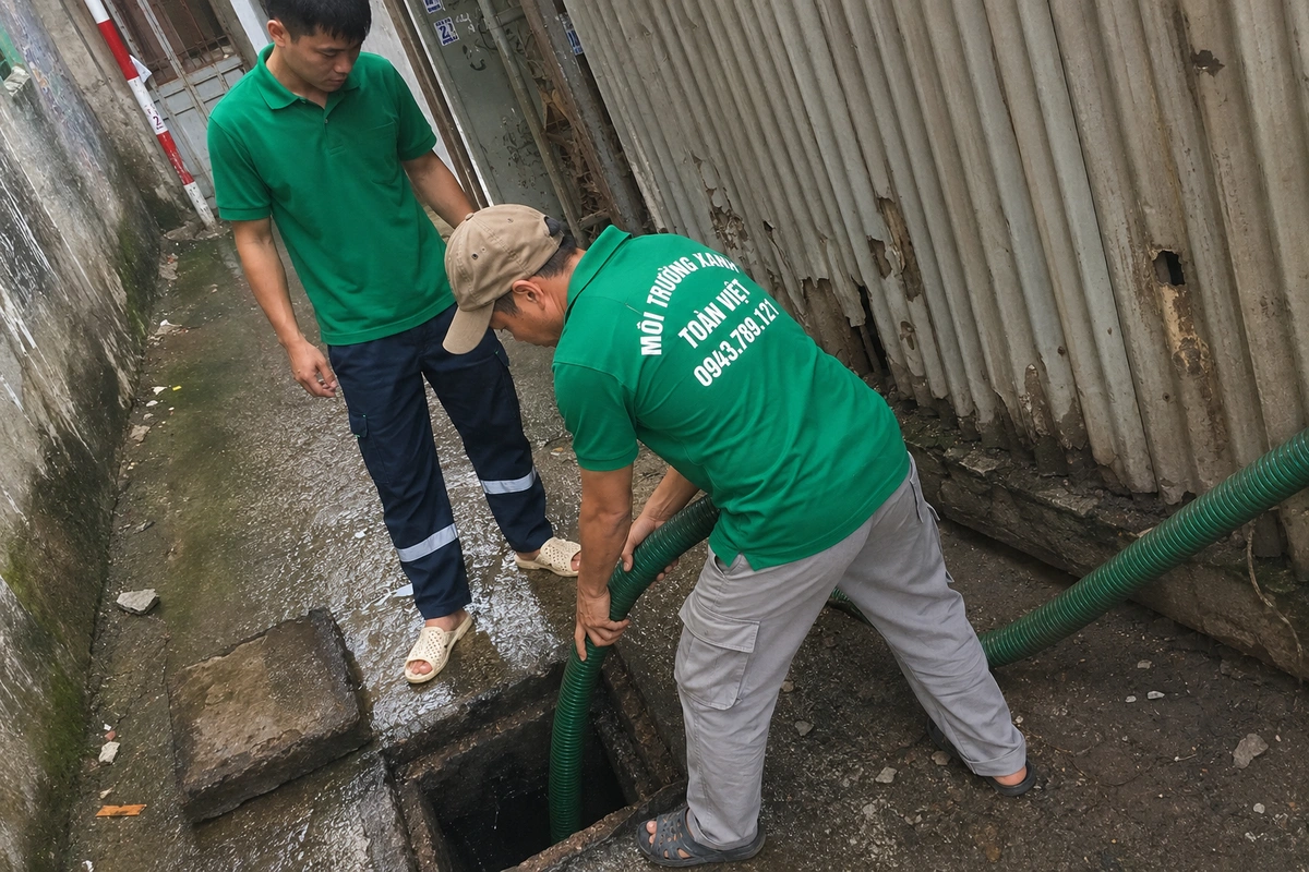 Thợ môi trường mang ống hút vào nhà để kiểm tra vị trí