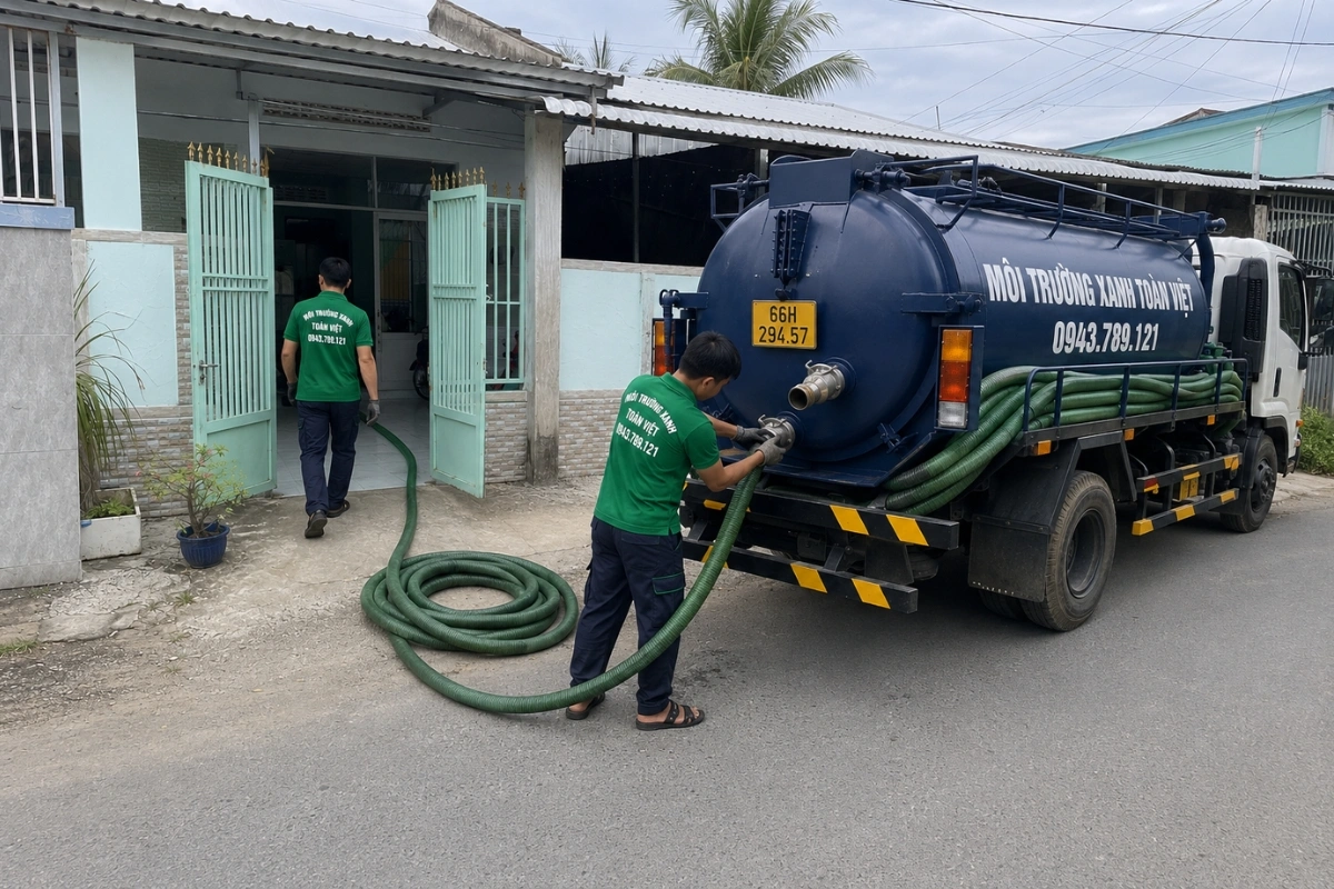 Xe hút chất thải chuyên dụng đậu bên đường dân cư