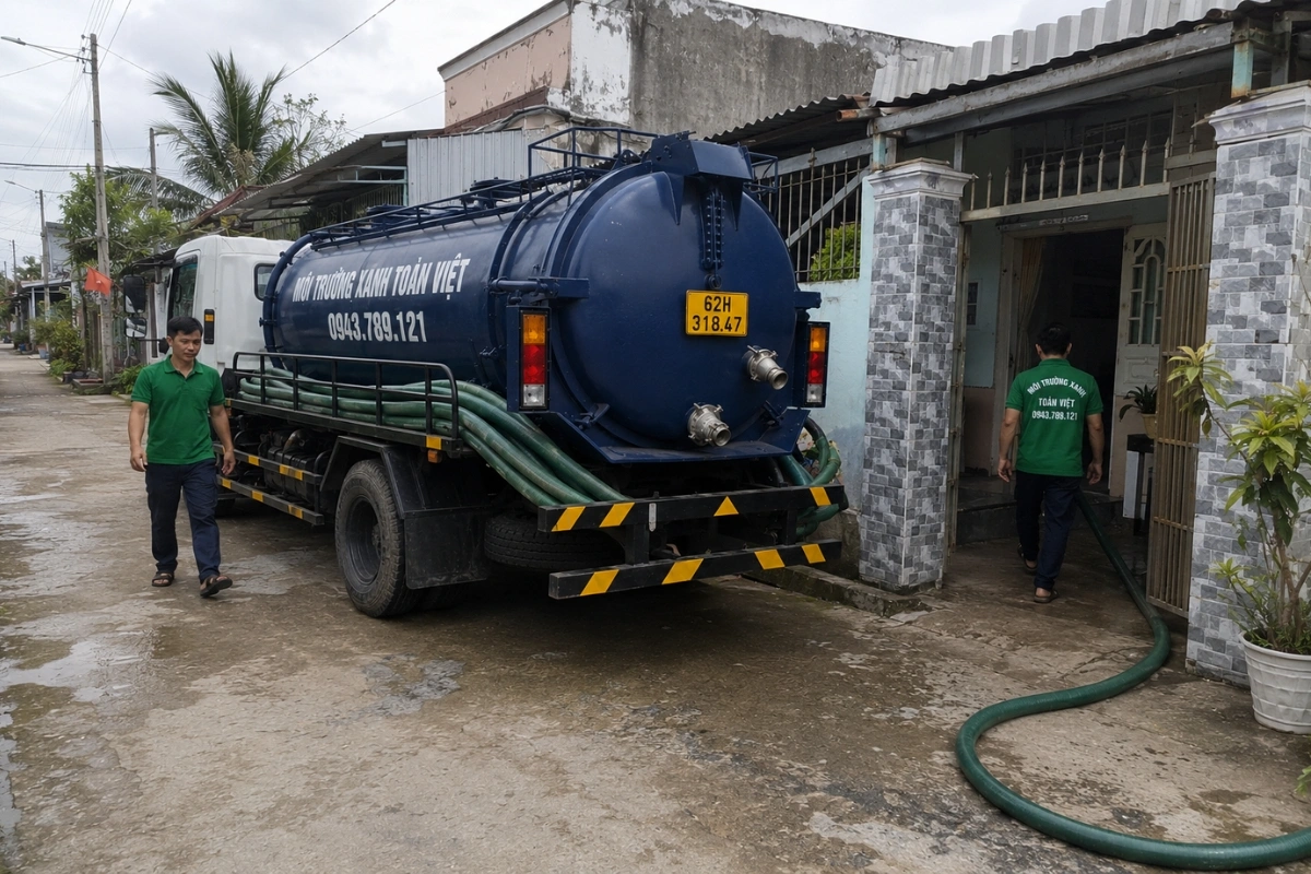 Hút Hầm Cầu Thạnh Hóa Long An 24/7, Xe Tới Tận Nơi 7 Đội ngũ hút hầm cầu Môi Trường Xanh Toàn Việt đang làm việc