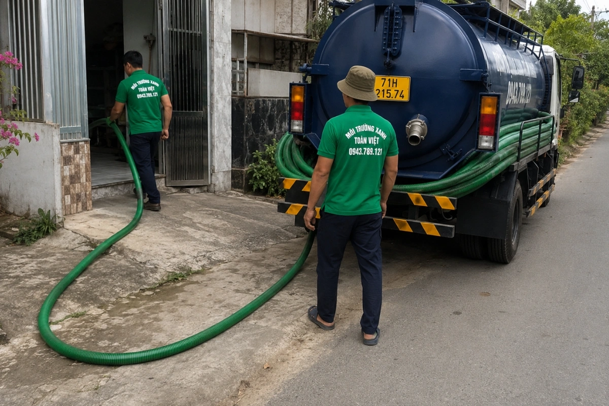 Đội ngũ hút hầm cầu Môi Trường Xanh Toàn Việt đang làm việc