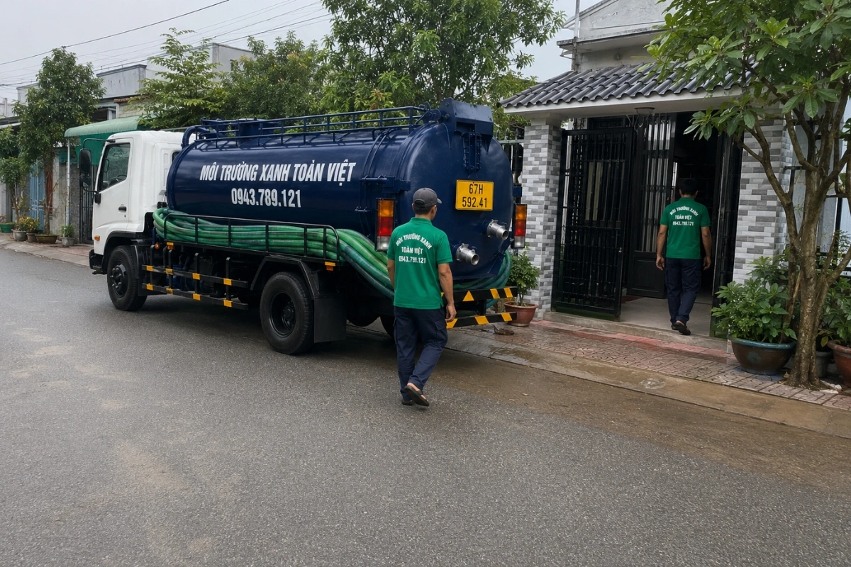 Xe hút hầm cầu Môi Trường Xanh Toàn Việt phục vụ tại nhà dân