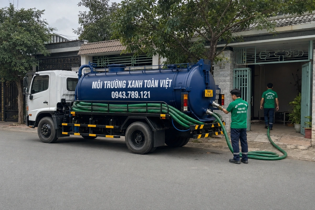 Hút Hầm Cầu Duyên Hải 2026 — 5 Ca Thực Tế Trong 1 Tuần 10 Xe hút chất thải chuyên dụng đậu bên đường dân cư