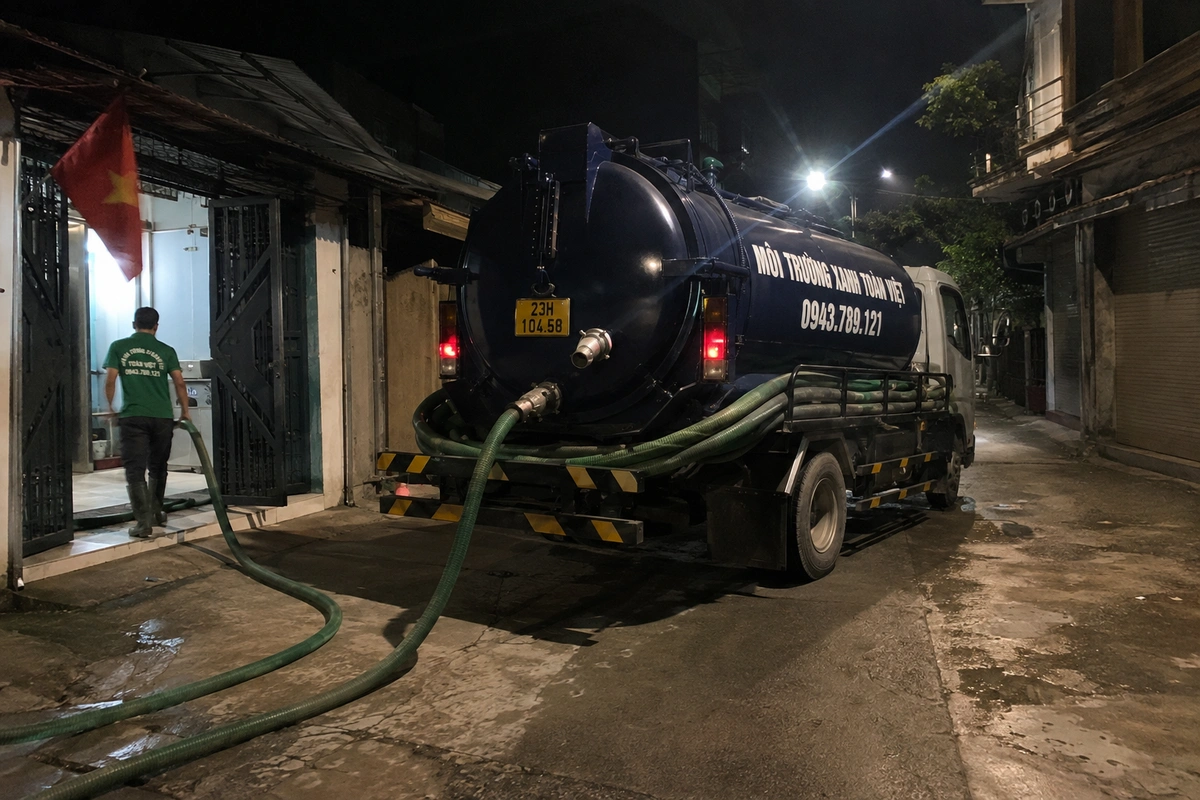 Xe bồn chuyên dụng phục vụ công tác vệ sinh hầm cầu