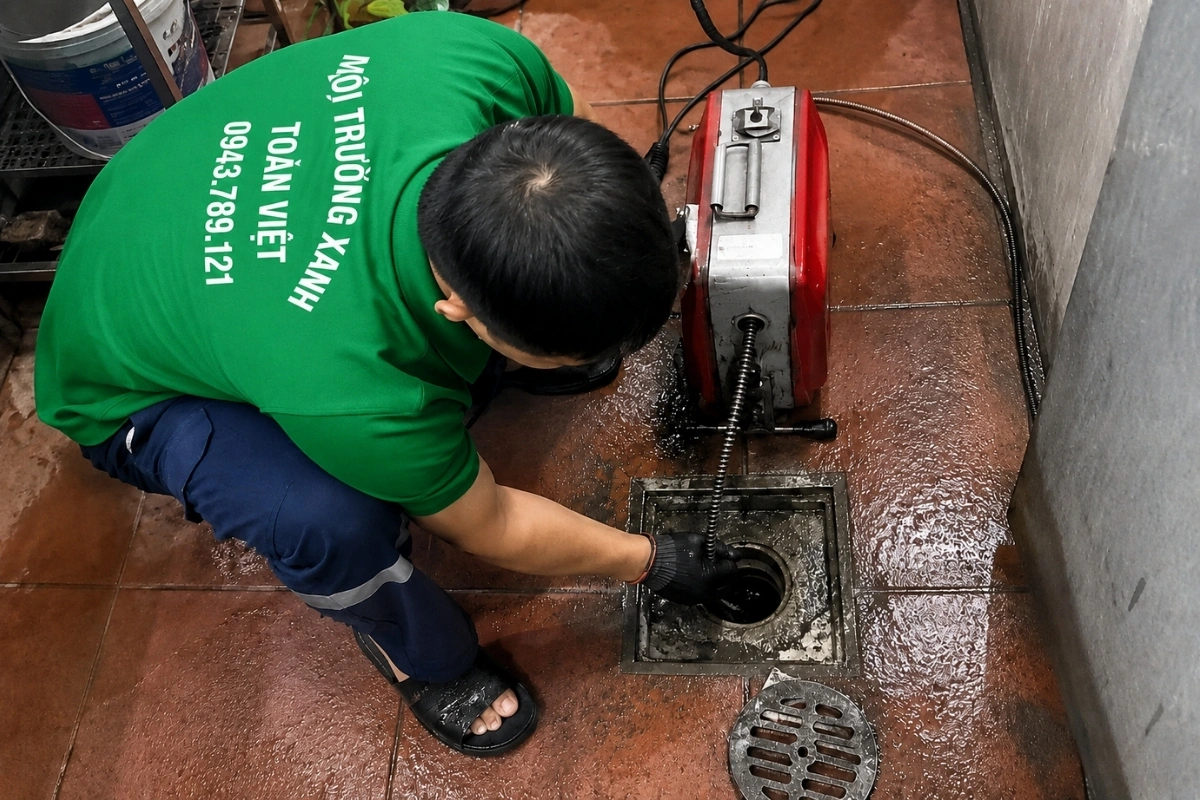 Thông Tắc Cống Hà Giang Khoanh Vùng Trước Khi Chọn Máy 10 Nhân viên đang hoàn thiện quá trình xử lý một đường cống bị nghẹt.