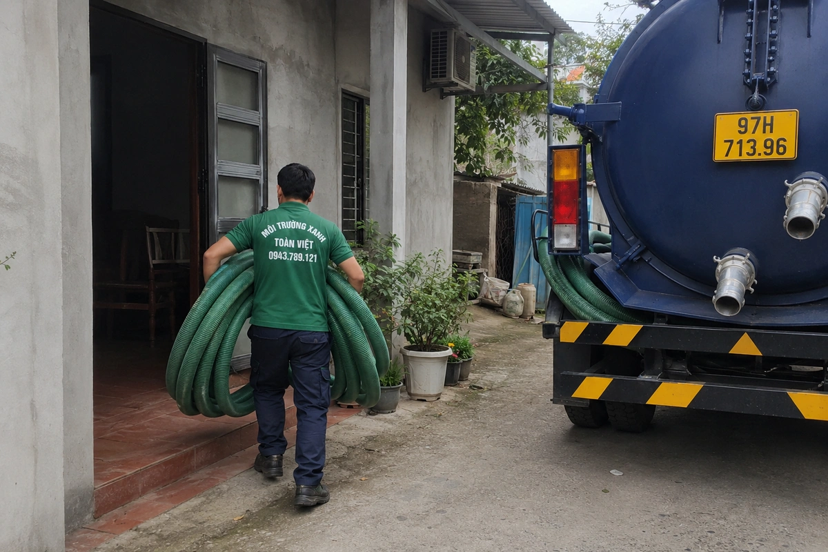 Xe bồn hút chất thải phục vụ tận khu vực dân cư
